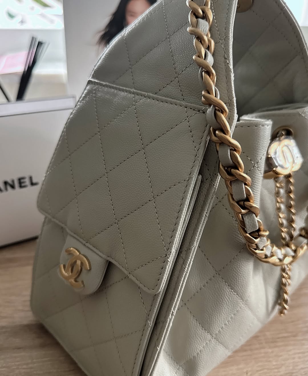 Chanel Small 25 Grey with Gold Hardware
