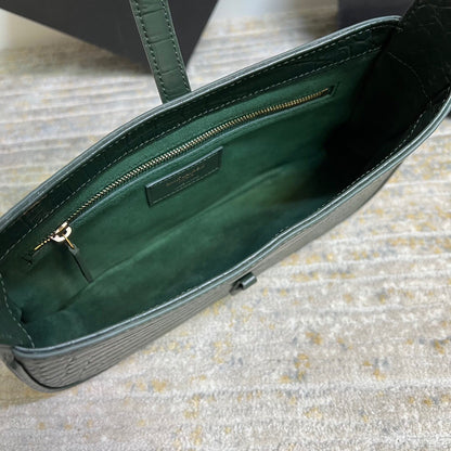 SAINT LAURENT Le 5 À 7 Green Crocodile-effect Leather Shoulder Bag In Dark Green