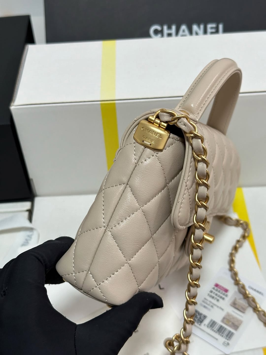 Chanel Beige Leather Small Top Handle Flap Bag