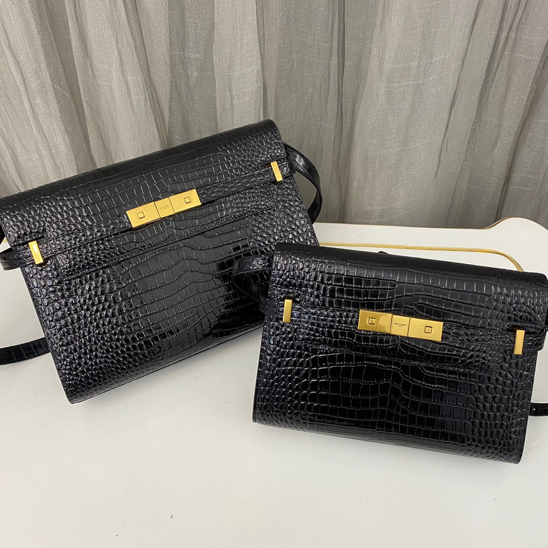 Saint Laurent Manhattan Crocodile-Embossed Shoulder Bag