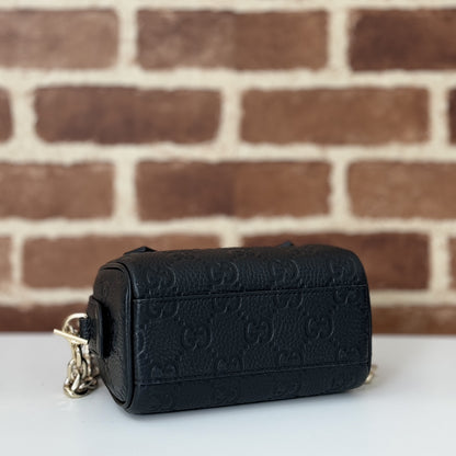 GUCCI GG Emblem medium boston bag in Black Leather