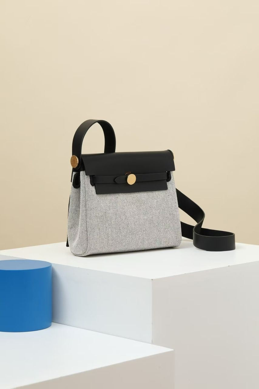 HN Herbag Mini in Ecru/Black gold hardware