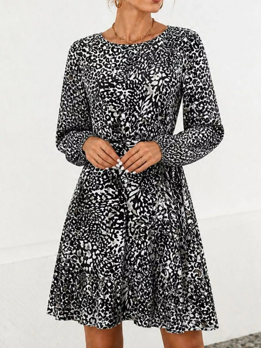 Animal Print Round Neck Mini Dress