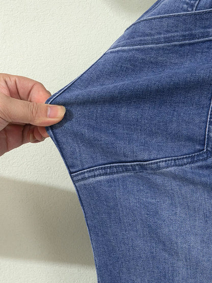 Drawstring Waist Ankle Length Casual Jeans Regular Fit Pocket Detail Jeans