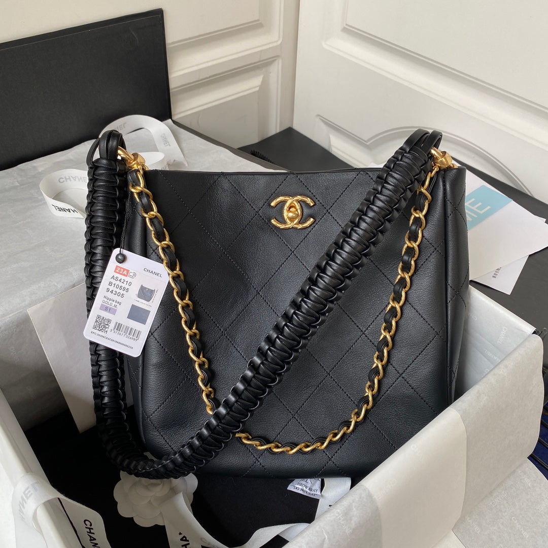 Chanel Calfskin Hobo Bag White/Black