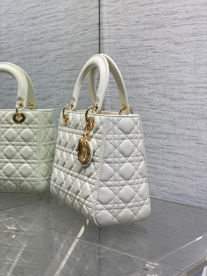 Dior Medium Lady Bag in White Gold Hardware