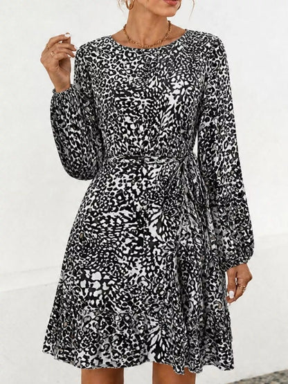 Animal Print Round Neck Mini Dress