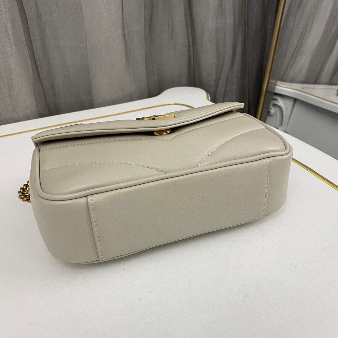YSL Loulou medium in Matelassé Lambskin White