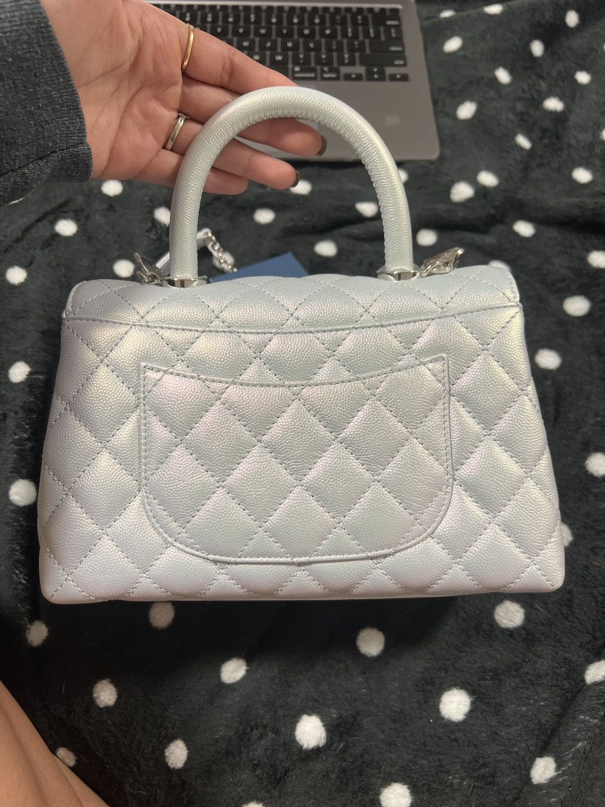 Chanel Coco Handbag Leather Light Grey Woman’s 23cm