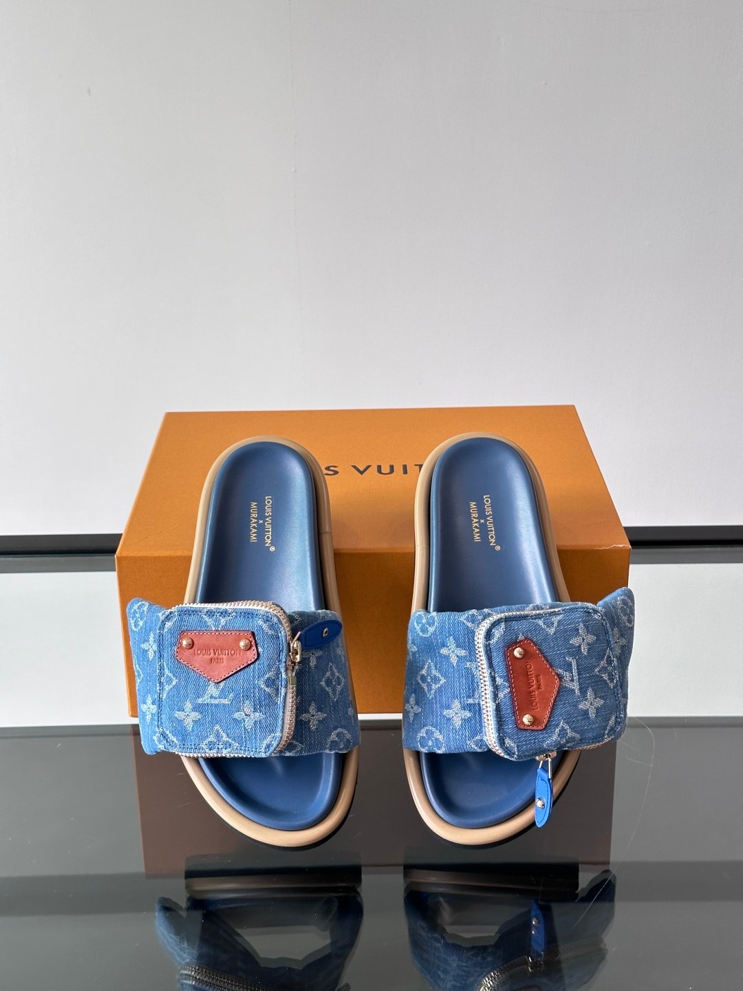LV Men Blue Denim Slides