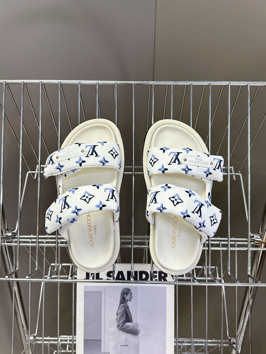 LV Women White Printed Fabric Sandals