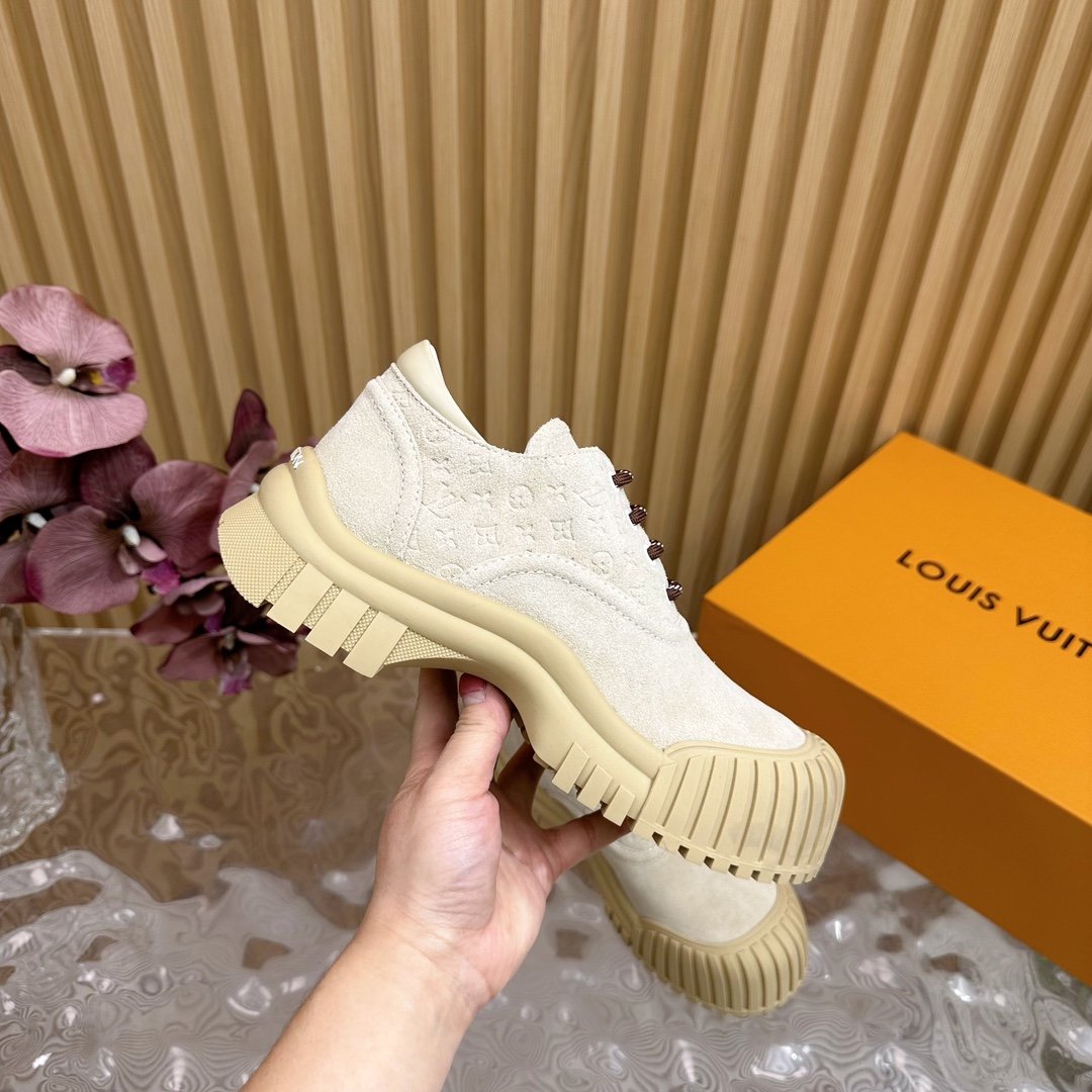 LV Women Beige Suede Casual Sneakers