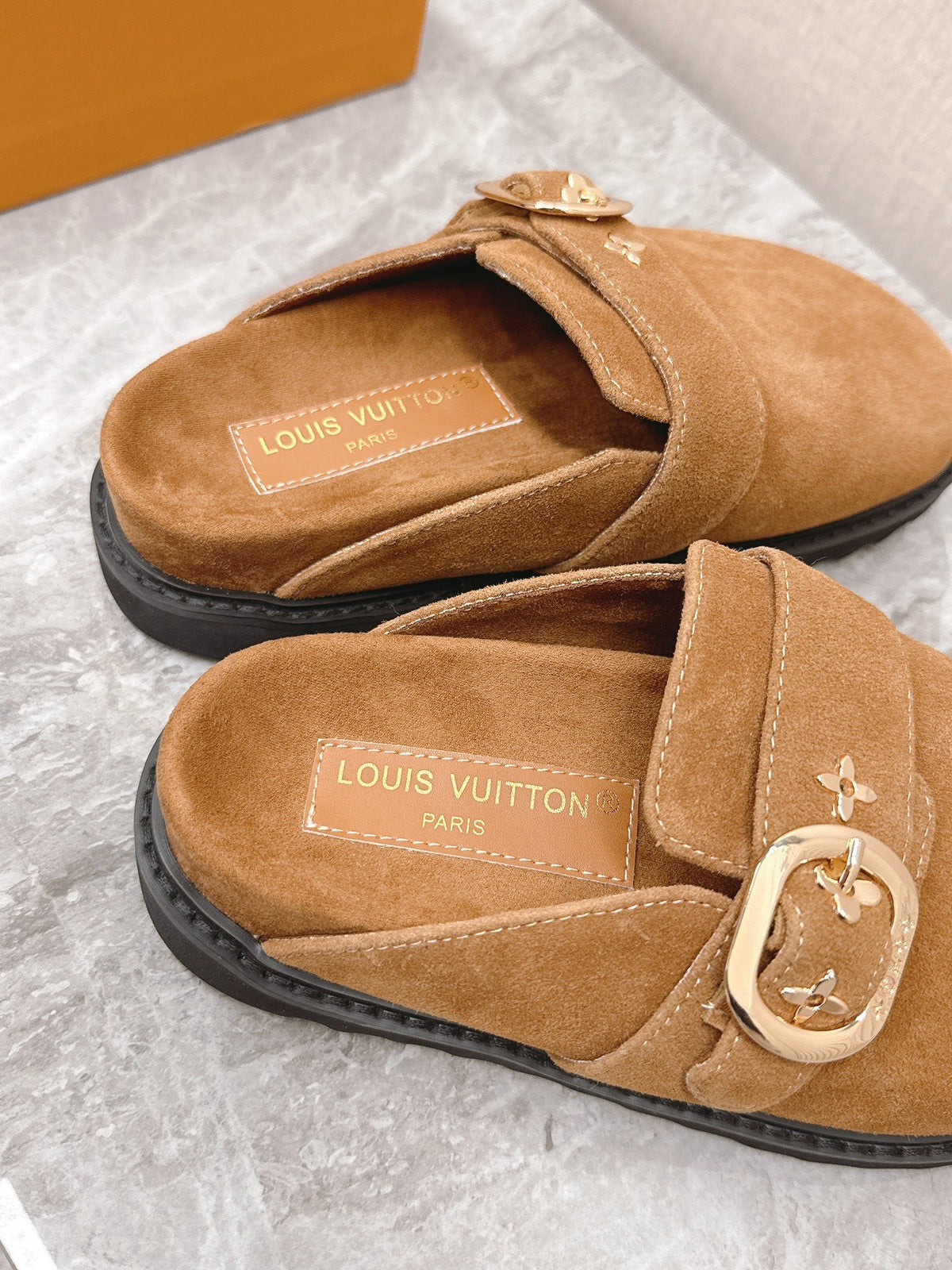LV Women Brown Suede Mules