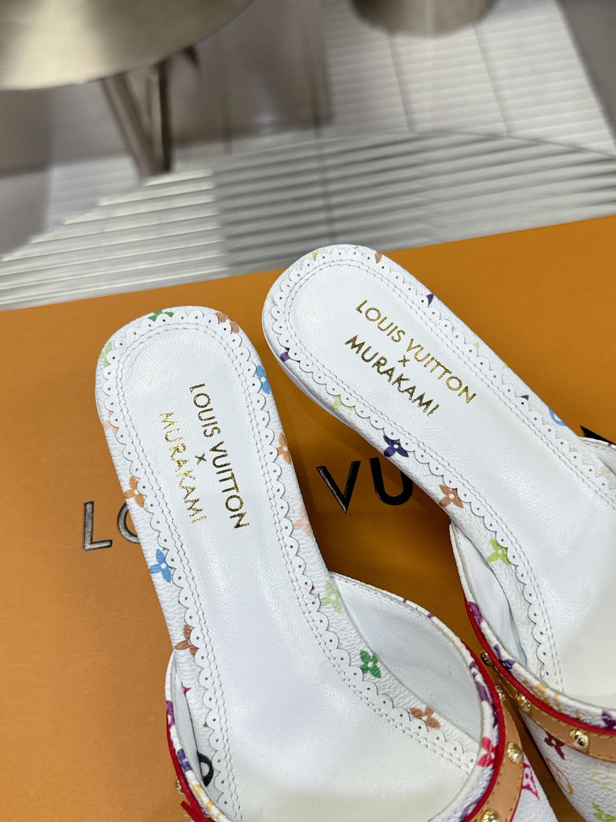 LV Women White Multicolor Leather Heels
