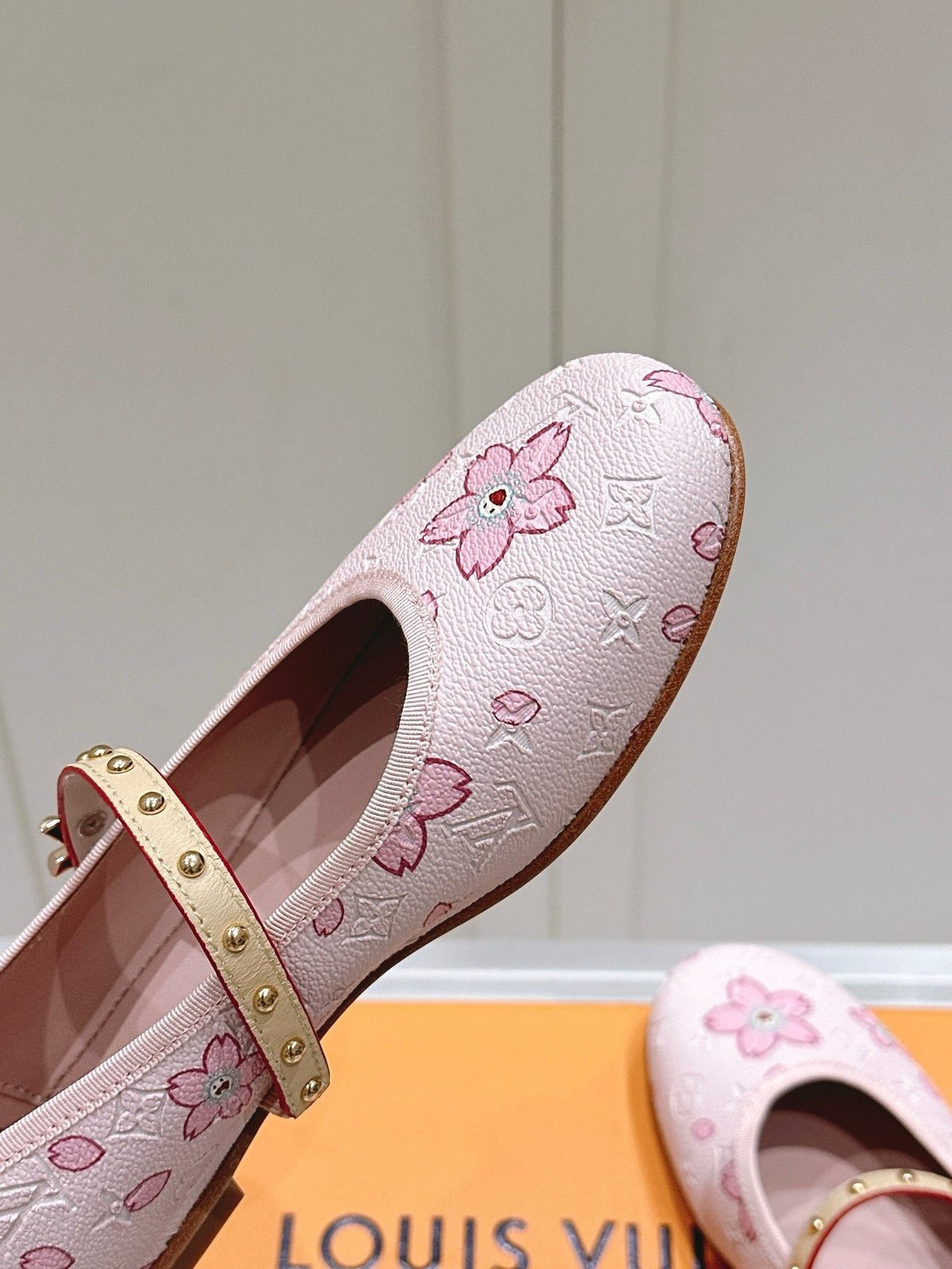 LV Women Pink Patterned Leather Mary Janes