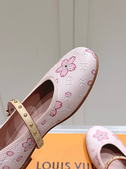 LV Women Pink Patterned Leather Mary Janes