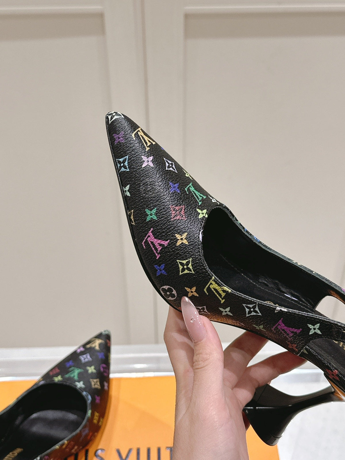 LV Women Black Patterned Leather Heels