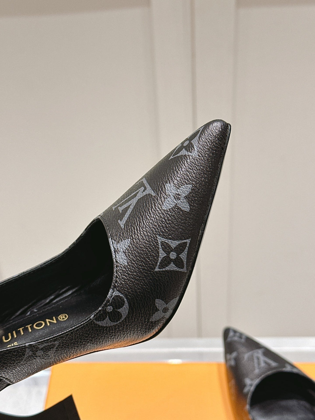 LV Women Black Patterned Leather Heels