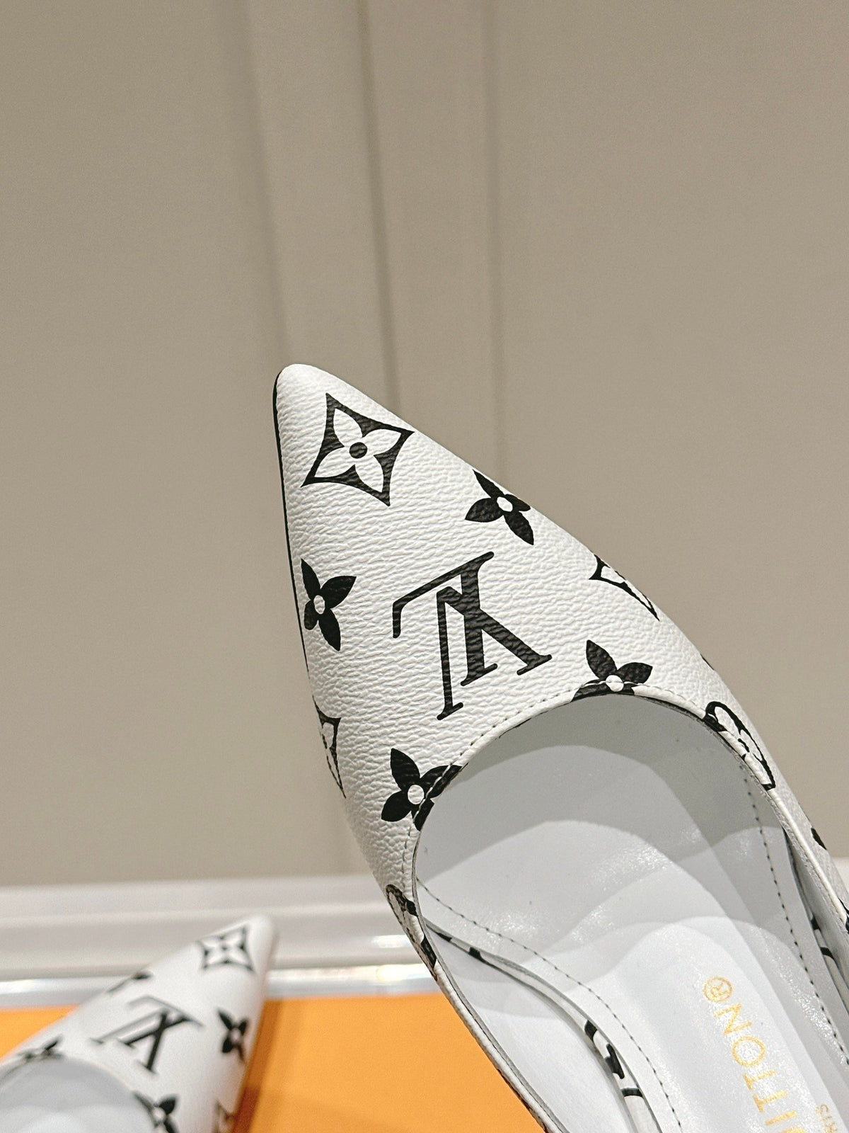 LV Women White Leather Monogram Slingback Heels