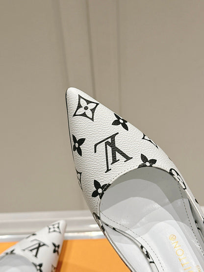 LV Women White Leather Monogram Slingback Heels