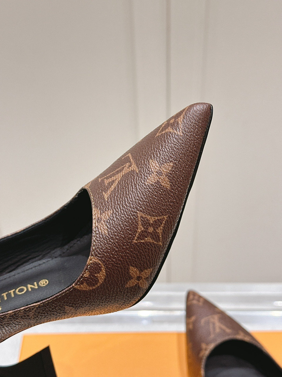 LV Women Brown Leather Patterned Slingback Heels