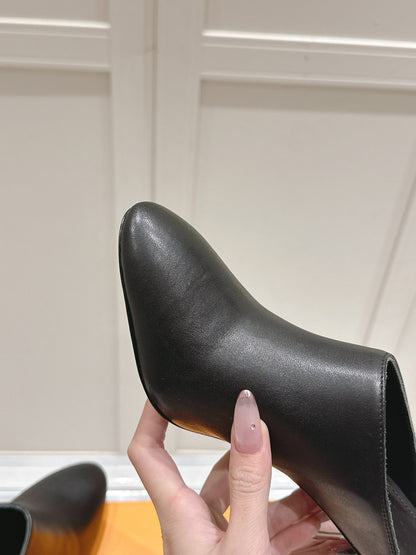 LV Women Black Leather Mules Heels