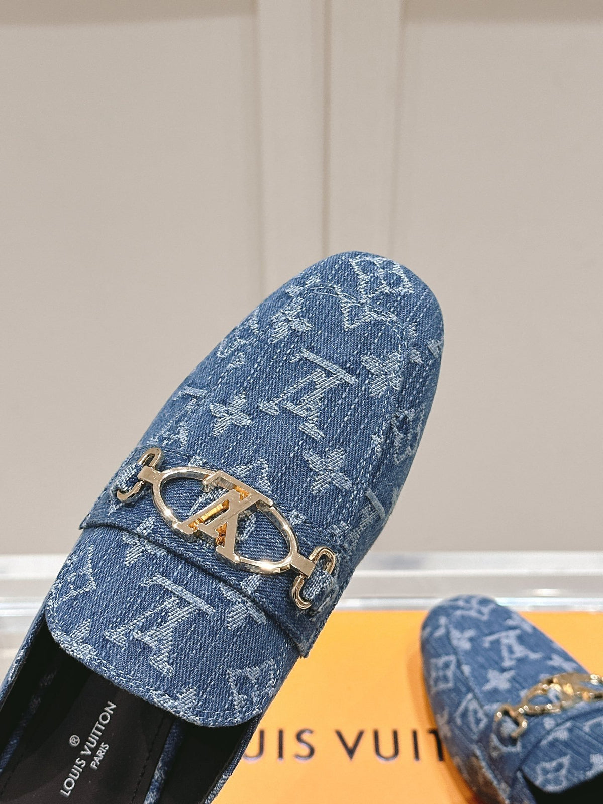 LV Women Blue Denim Leather Mules