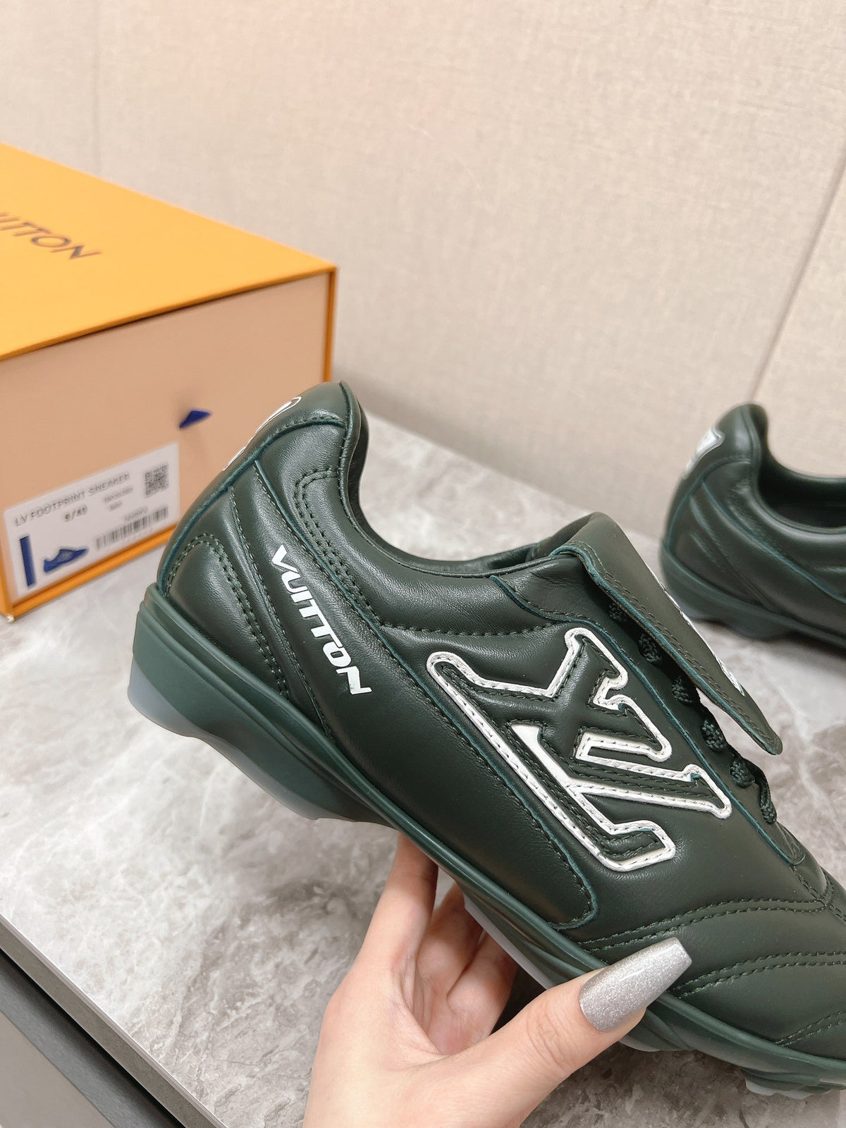LV Women Dark Green Leather Sneakers