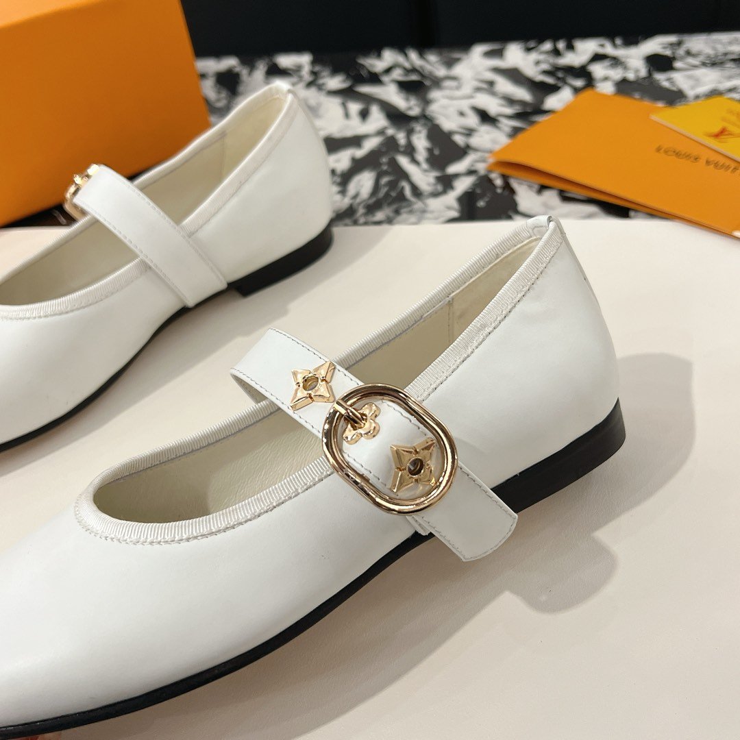 LV Women White Leather Mary Jane Loafers