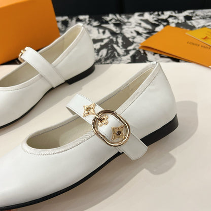 LV Women White Leather Mary Jane Loafers