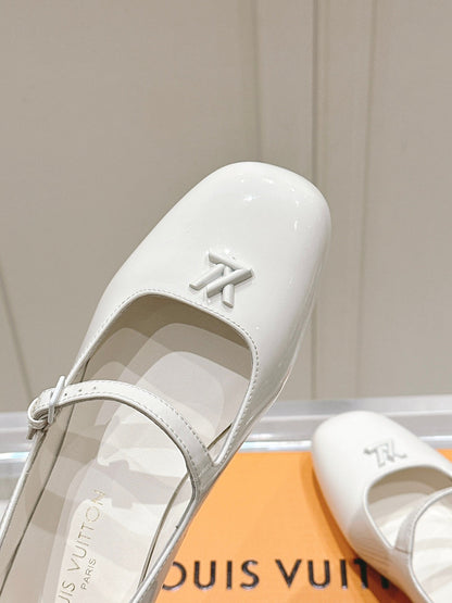 LV Women White Patent Leather Mary Jane Heels