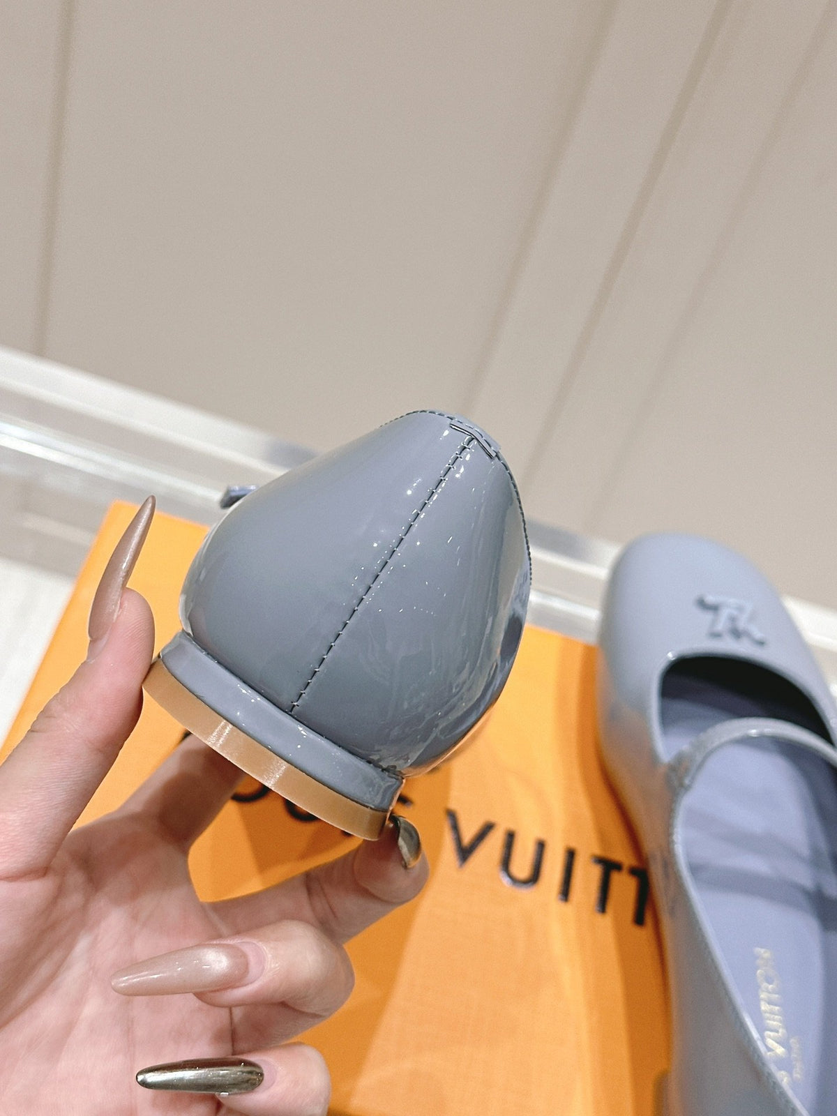 LV Women Light Blue Patent Leather Mary Jane Loafers