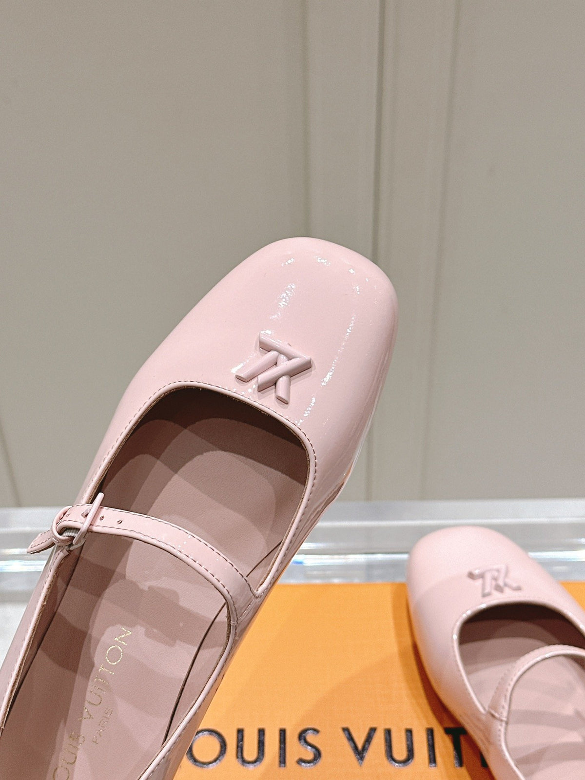 LV Women Light Pink Patent Leather Mary Jane Loafers