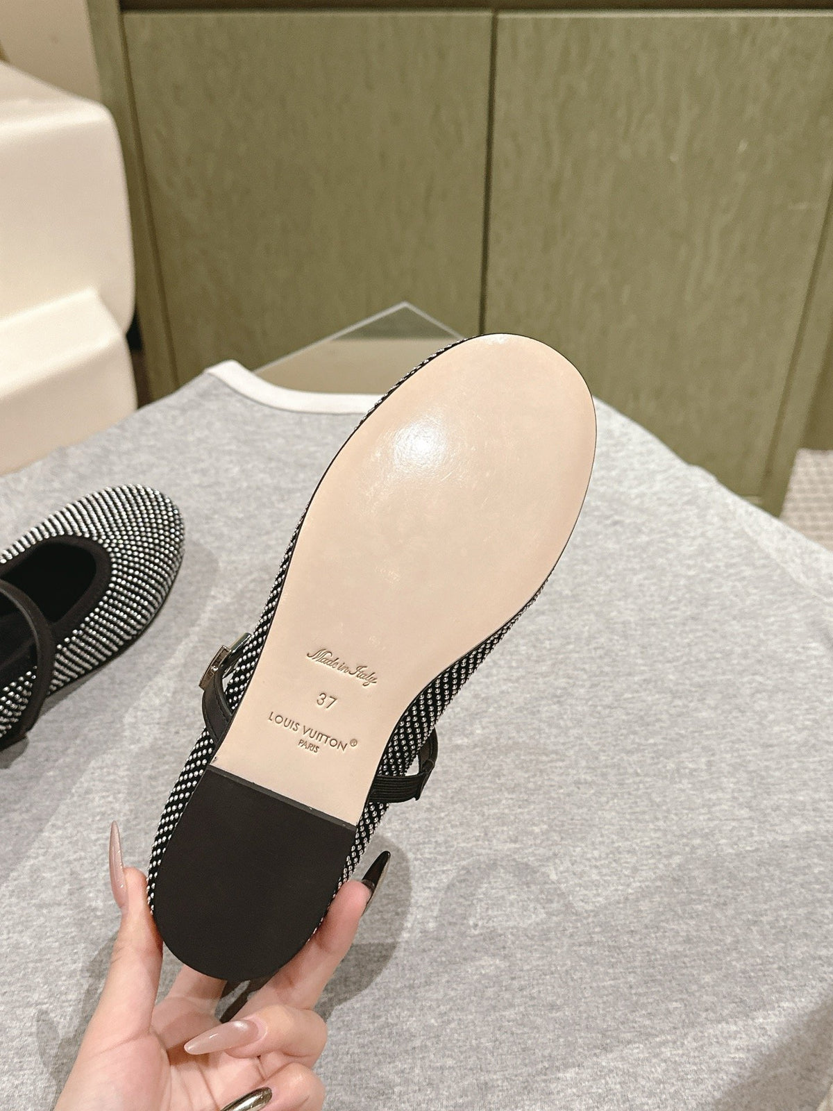 LV Women Black Polka Dot Fabric Mary Janes