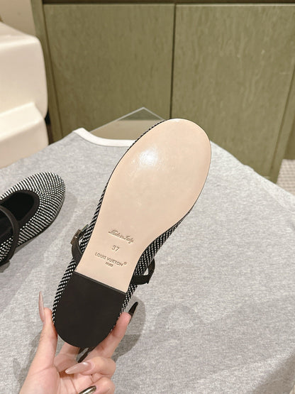 LV Women Black Polka Dot Fabric Mary Janes