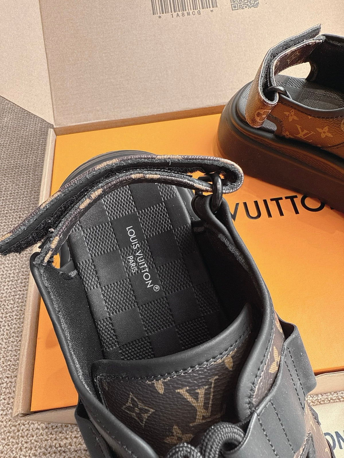 LV Women Brown Leather Patterned Sandals
