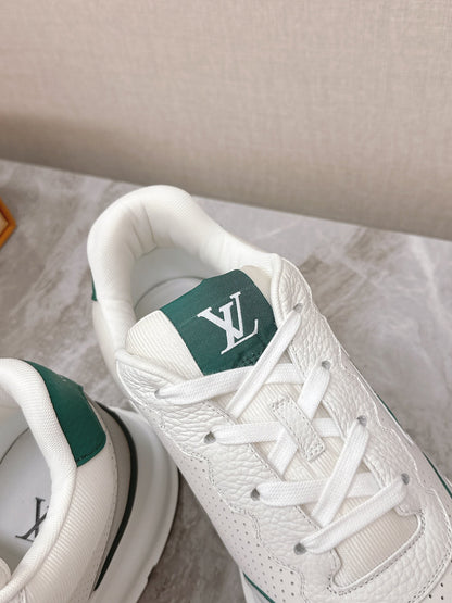 LV Women White Leather Green Accent Sneakers