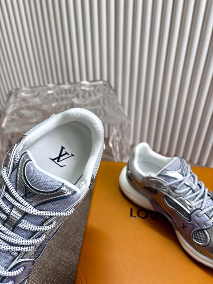 LV Women Silver Mesh And Leather Sneakers