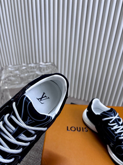 LV Women Black Mesh Leather Sneakers