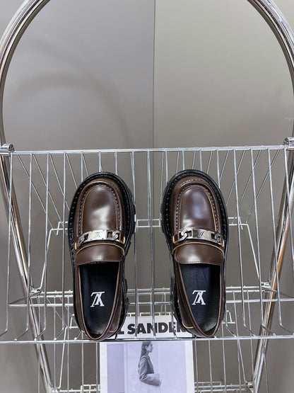 LV Women Brown Leather Chunky Loafers