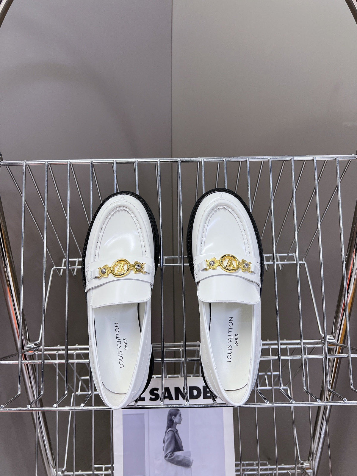 LV Women White Leather Loafers
