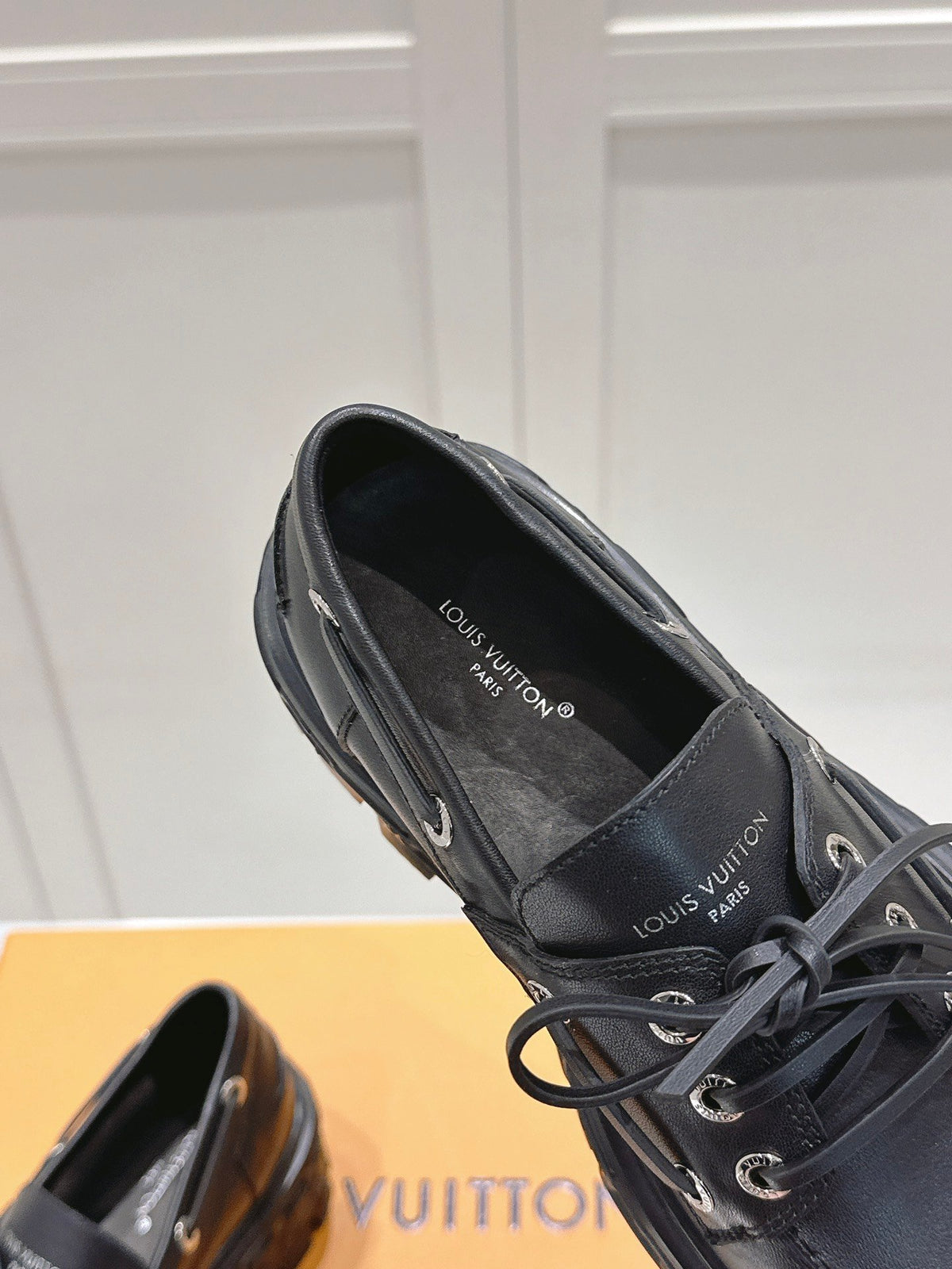 LV Women Black Leather Chunky Loafers