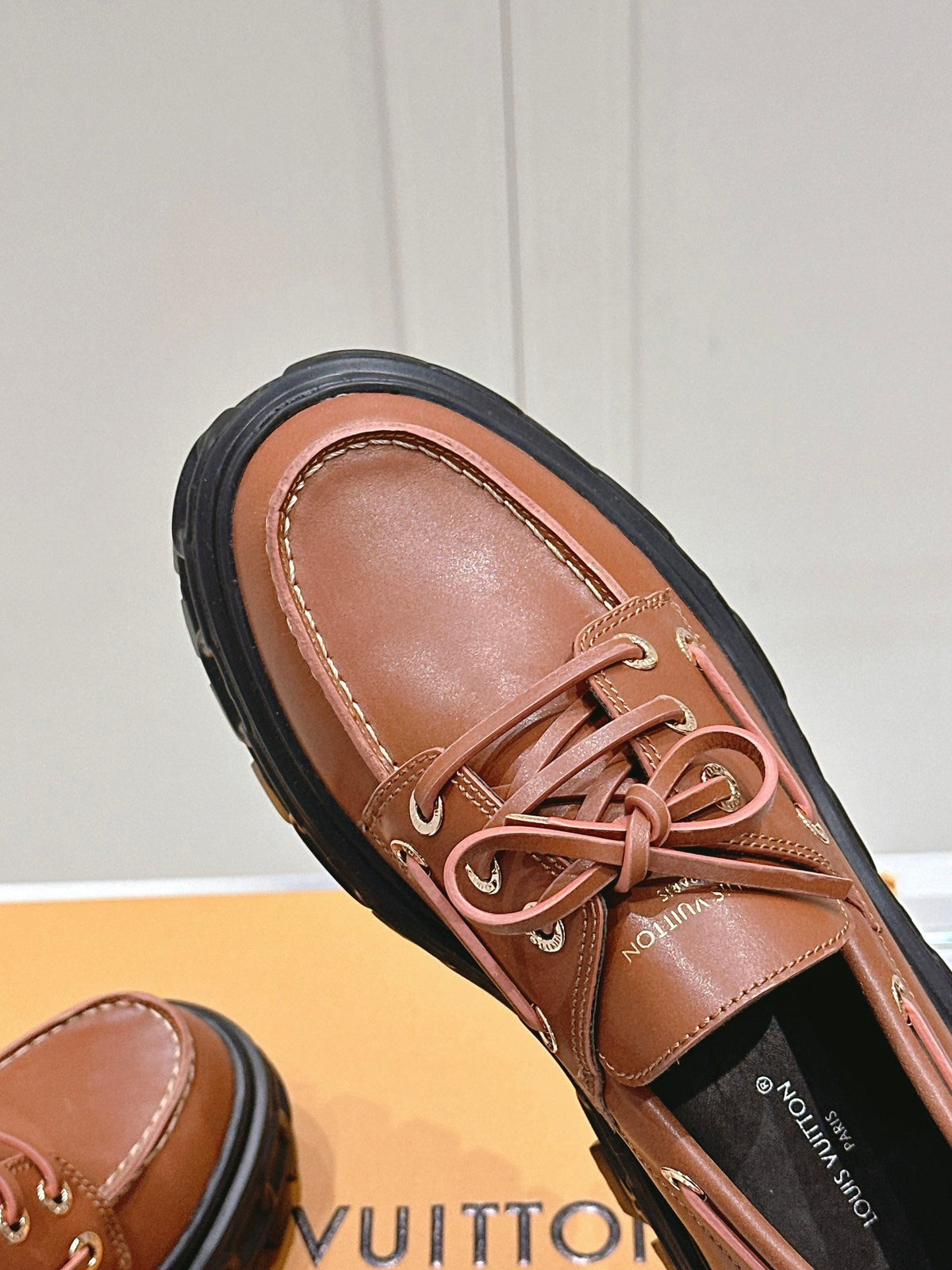 LV Women Brown Leather Chunky Sole Loafers