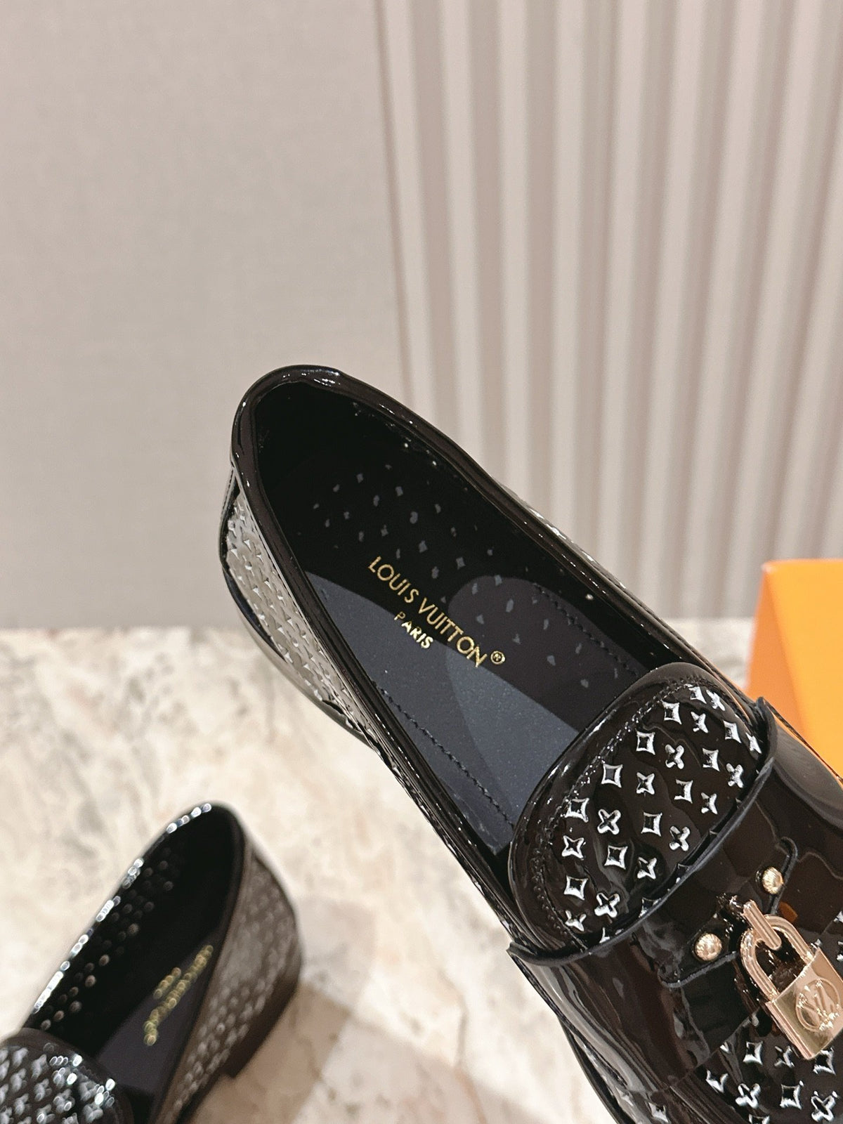 LV Women Black Patent Leather Loafers