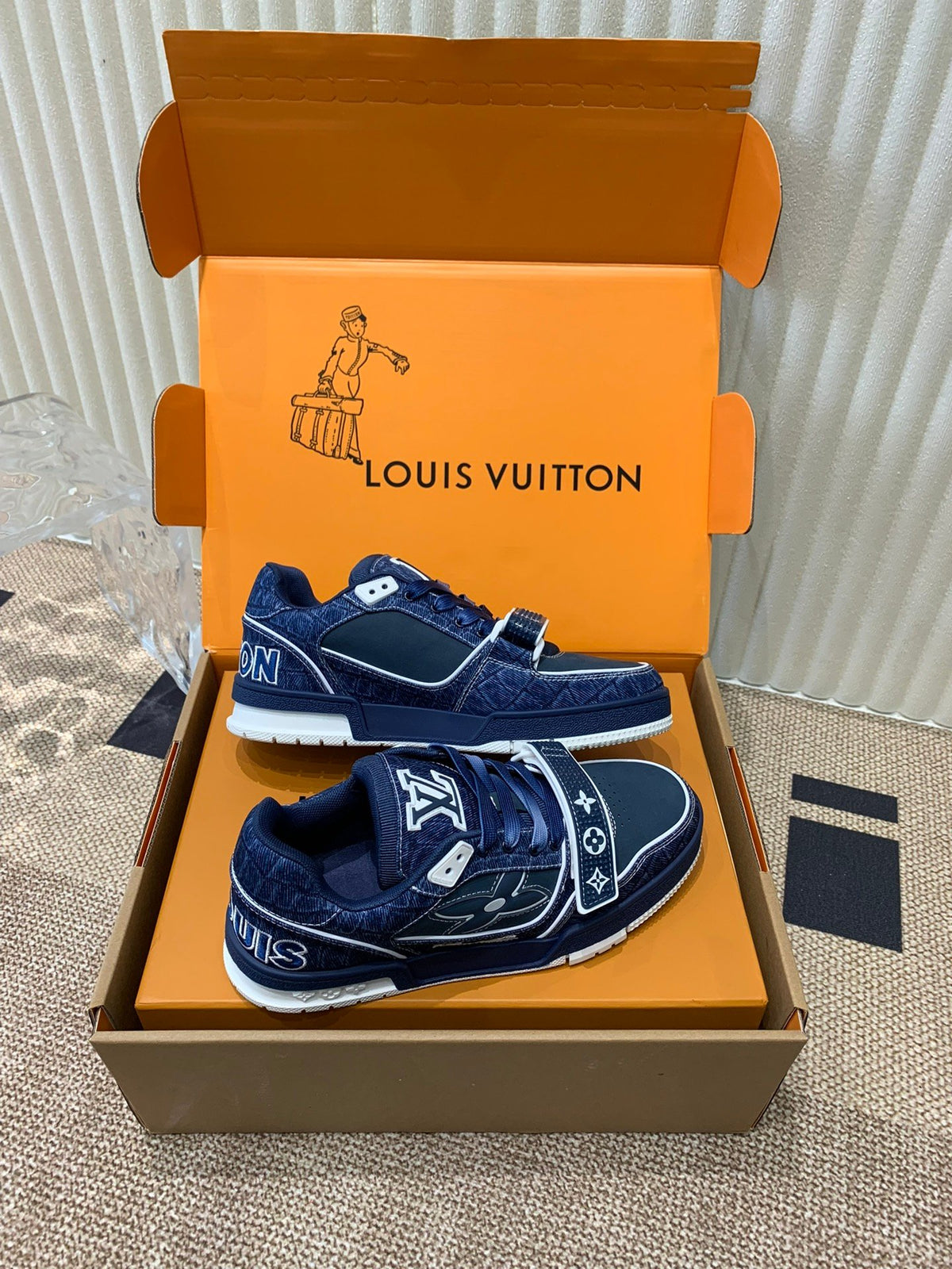 LV Women Navy Canvas Leather Sneakers