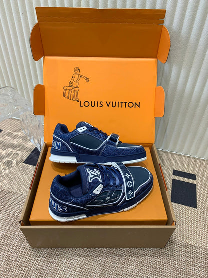 LV Women Navy Canvas Leather Sneakers
