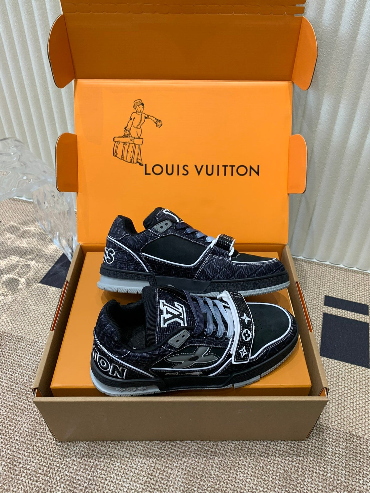 LV Women Black Fabric Sneakers