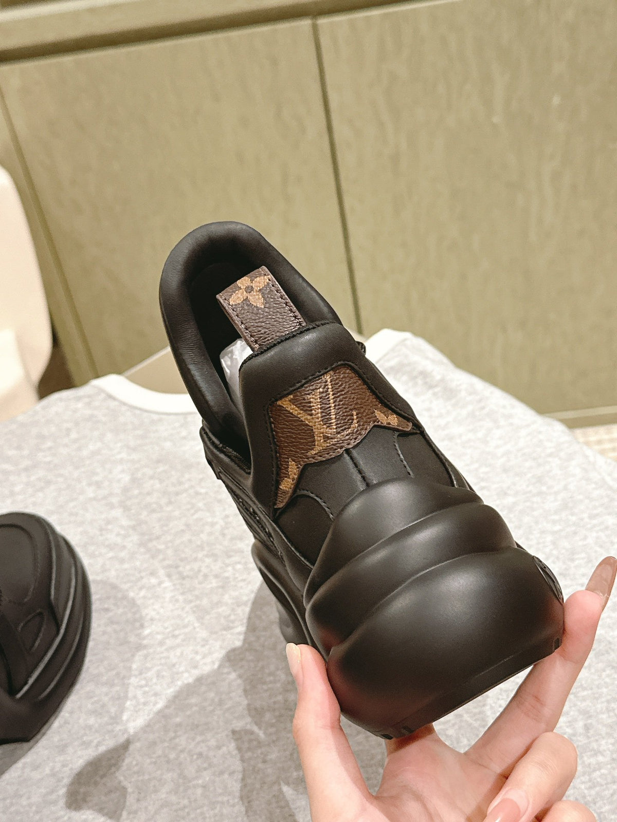 LV Women Black Leather Sporty Chunky Sneakers