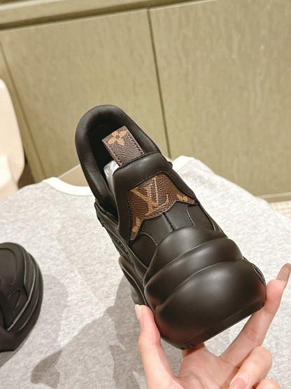 LV Women Black Leather Sporty Chunky Sneakers