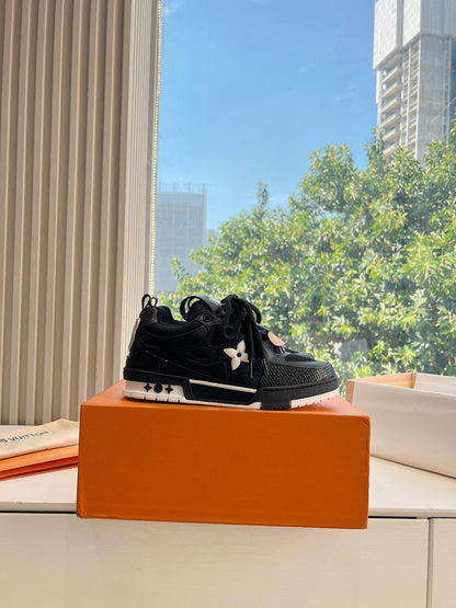 LV Women Black Leather Mesh Sneakers
